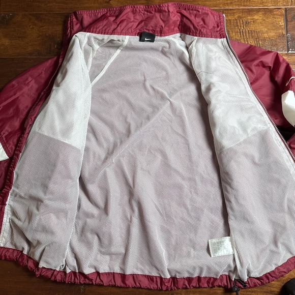 Nike Mens Maroon White Colorblock Full Zip Mesh Lined Windbreaker Jacket XS - Picture 5 of 9
